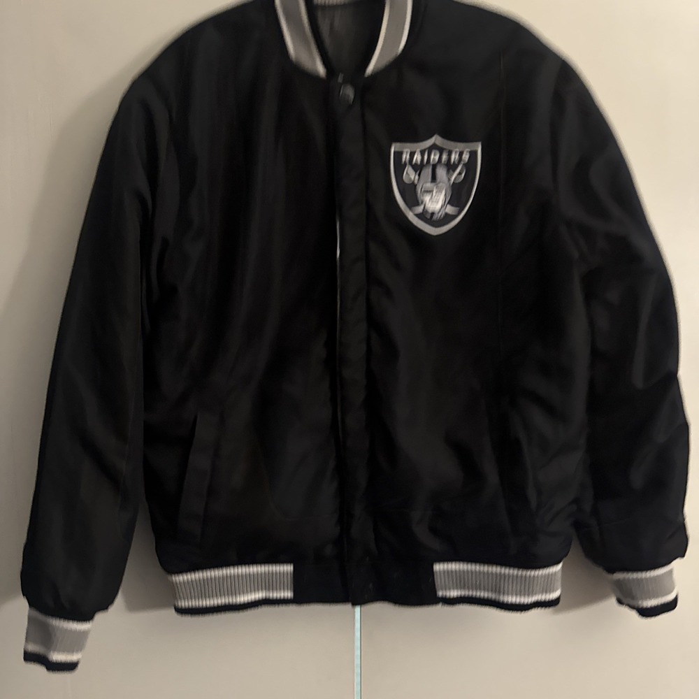 VTG Starter Las Vegas Raiders Reversible Bomber Jacket Men's Black Varsity Coat